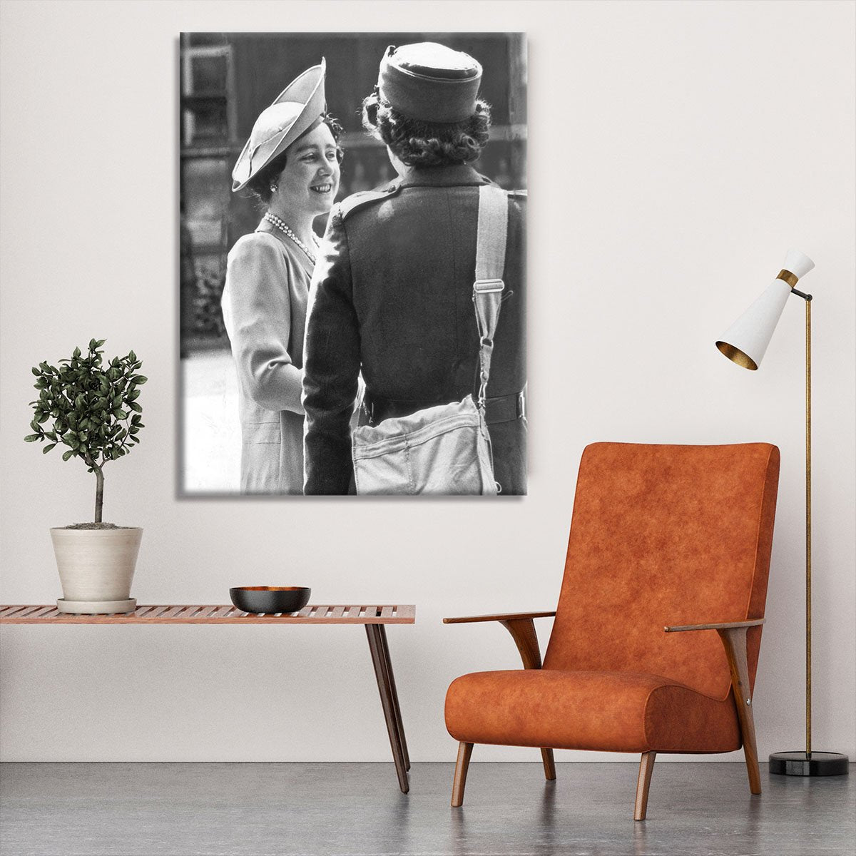 The Queen Mother inspecting WW2 service members Canvas Print or Poster
