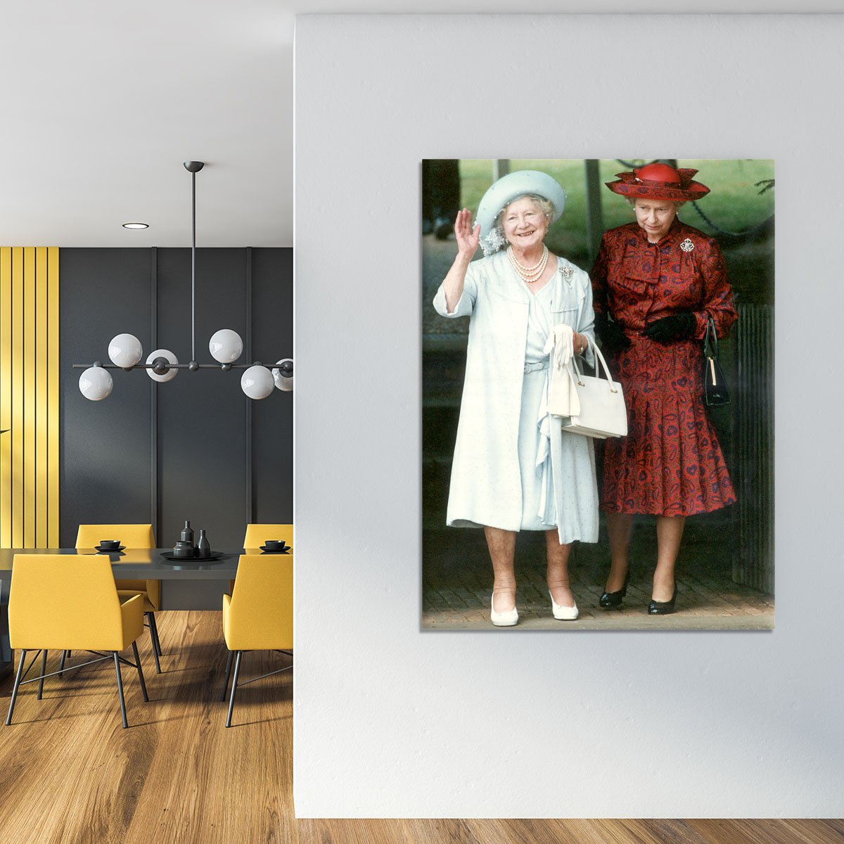 The Queen Mother on her 91st birthday with Queen Elizabeth Canvas Print or Poster