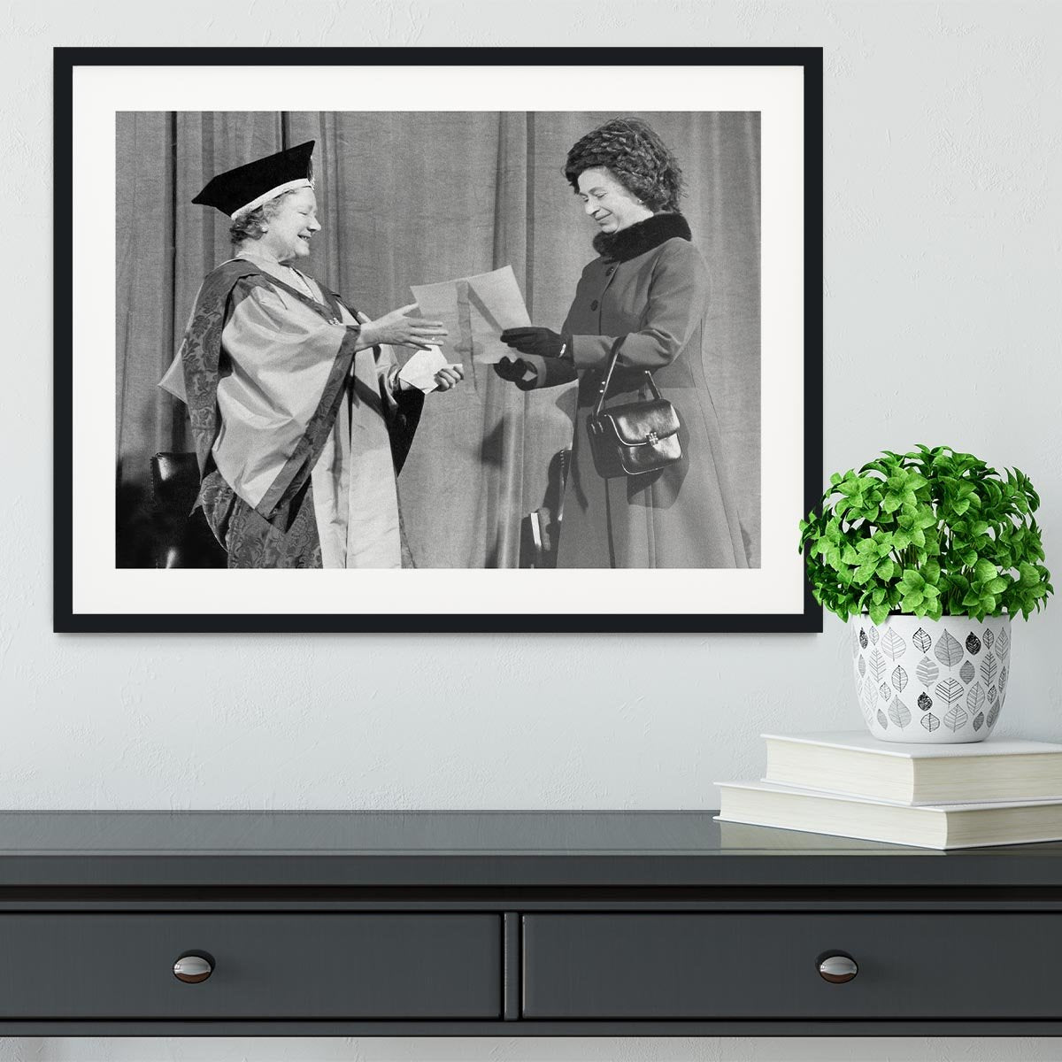 The Queen Mother receiving Honorary Doctorate by the Queen Framed Print - Canvas Art Rocks - 1