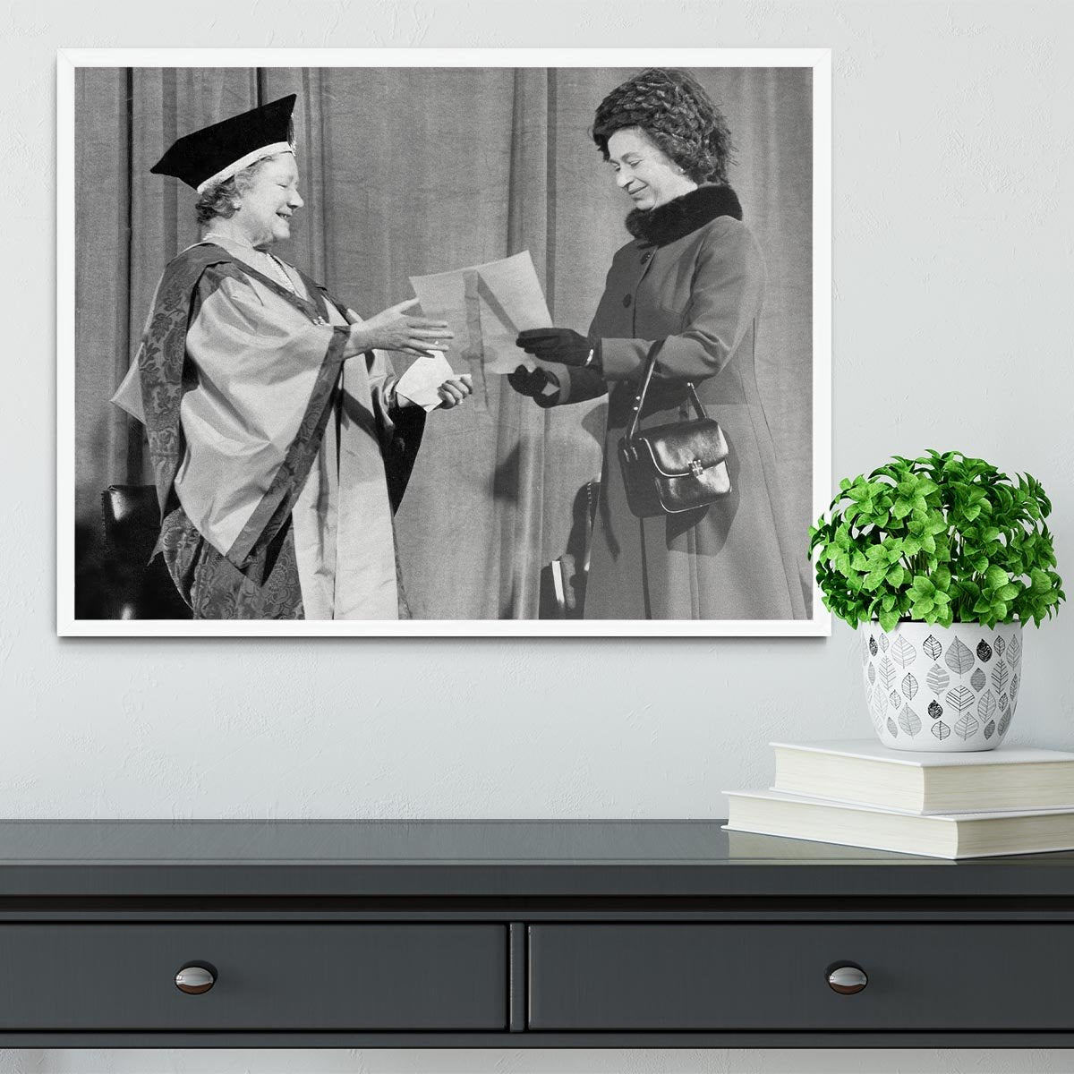 The Queen Mother receiving Honorary Doctorate by the Queen Framed Print - Canvas Art Rocks -6