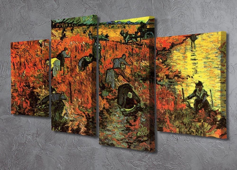 The Red Vineyard by Van Gogh 4 Split Panel Canvas - Canvas Art Rocks - 2