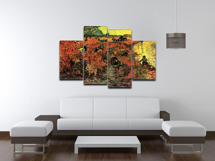 The Red Vineyard by Van Gogh 4 Split Panel Canvas - Canvas Art Rocks - 3
