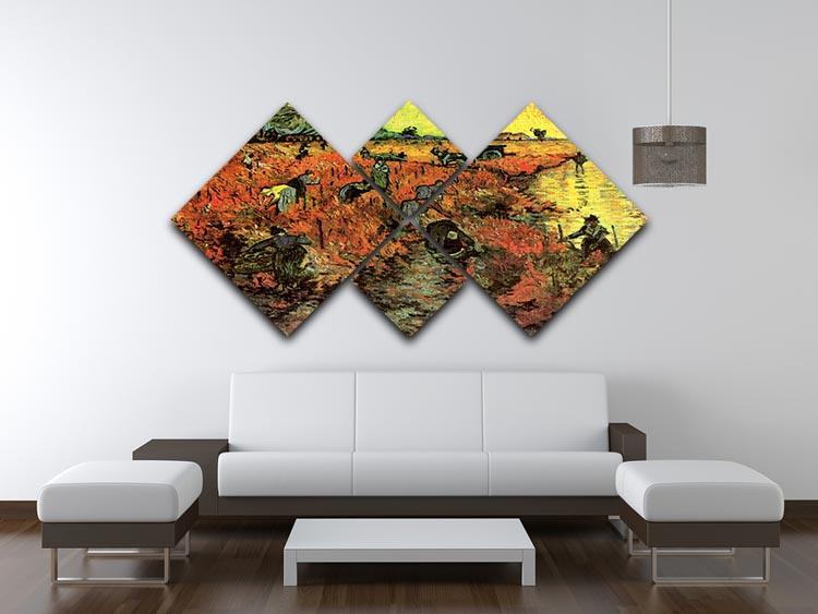 The Red Vineyard by Van Gogh 4 Square Multi Panel Canvas - Canvas Art Rocks - 3