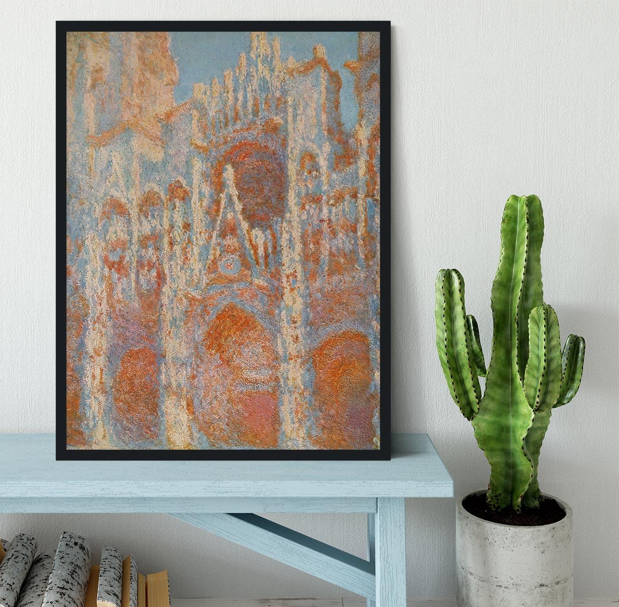 The Rouen Cathedral The facade at sunset by Monet Framed Print - Canvas Art Rocks - 2
