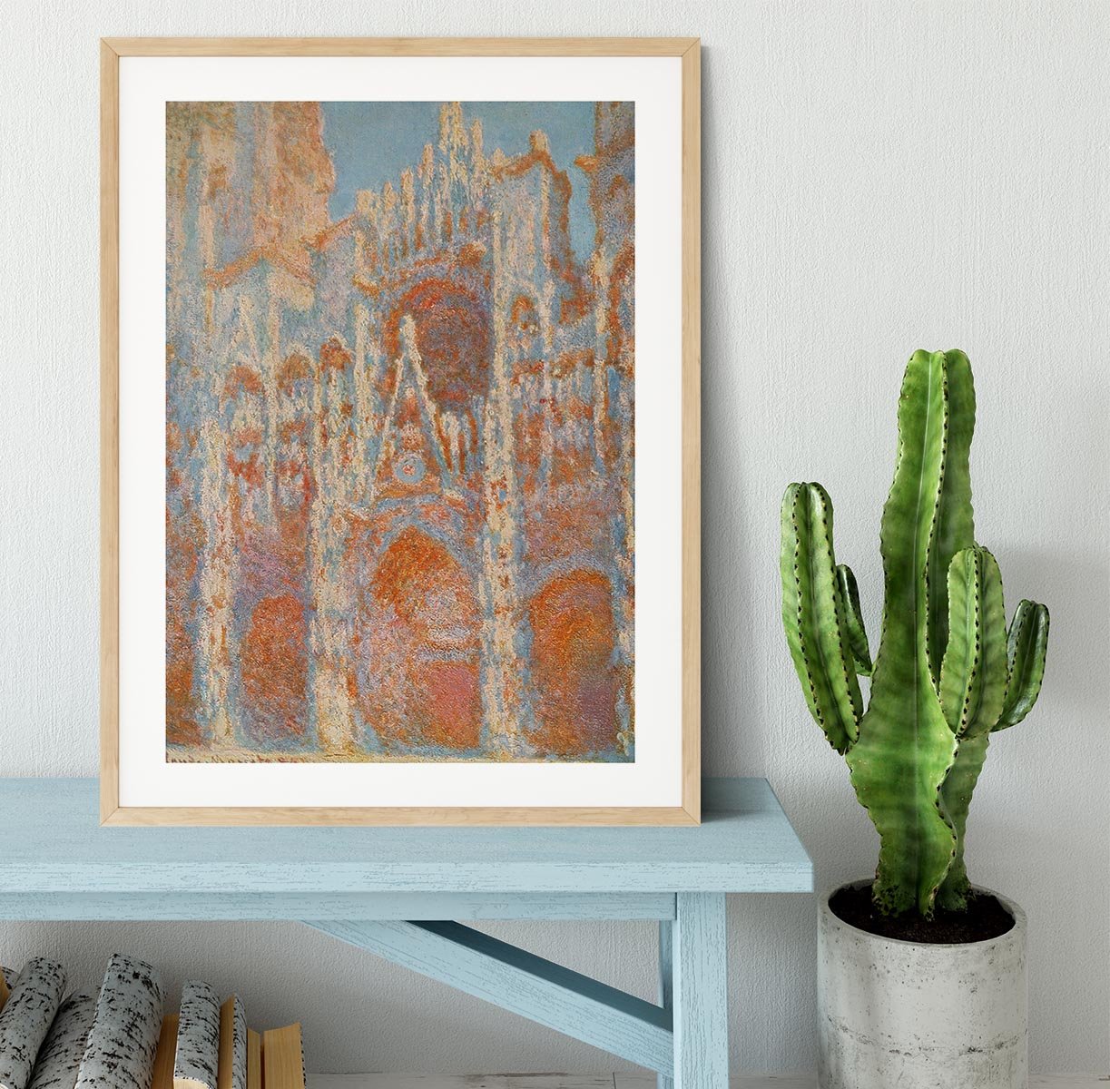The Rouen Cathedral The facade at sunset by Monet Framed Print - Canvas Art Rocks - 3