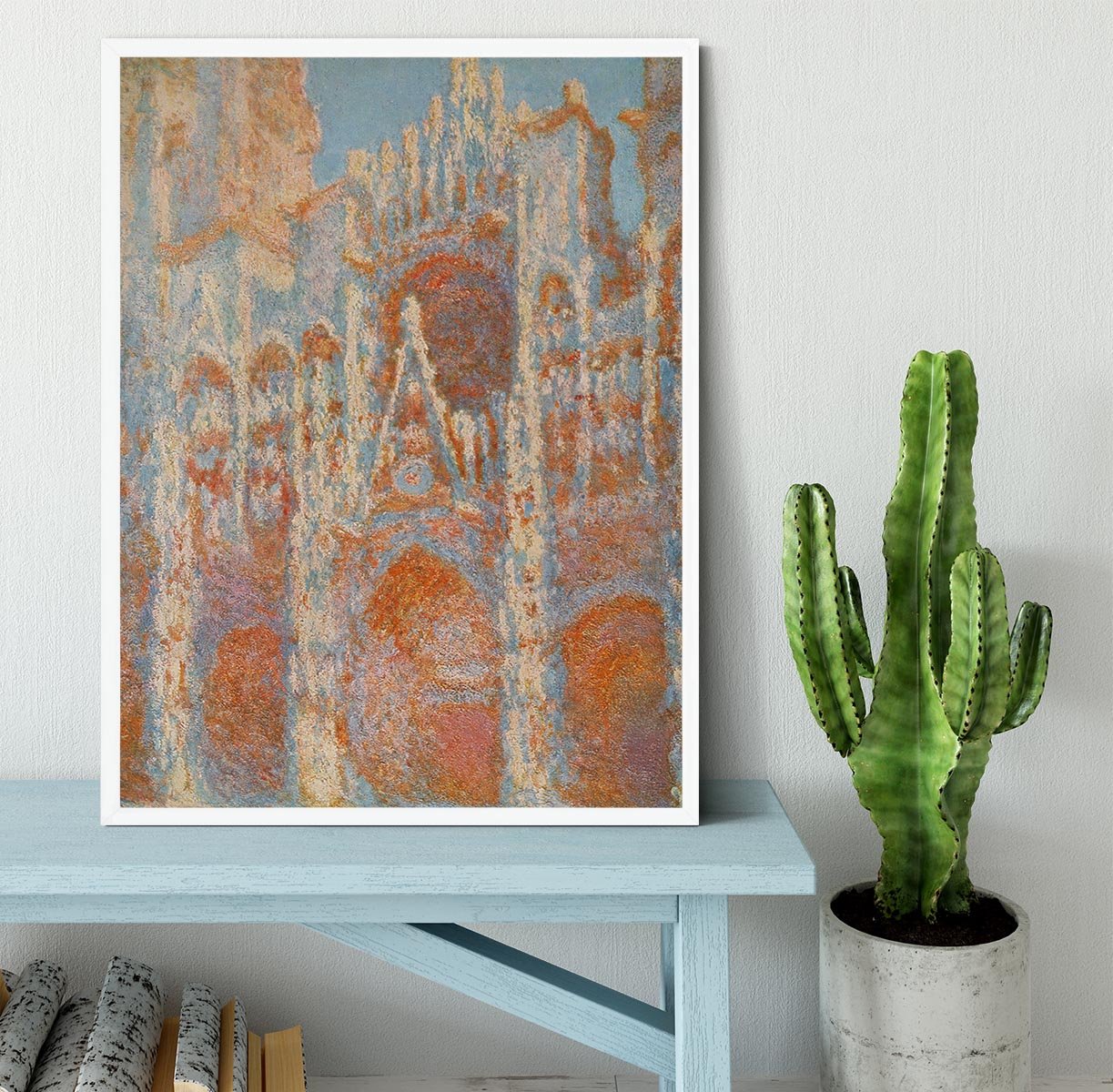 The Rouen Cathedral The facade at sunset by Monet Framed Print - Canvas Art Rocks -6