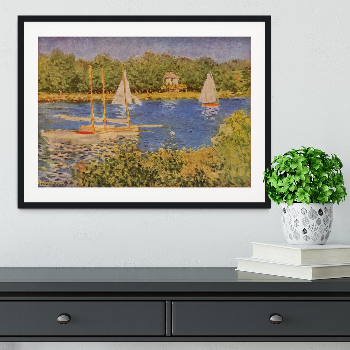 The Seine at Argenteuil Basin by Monet Framed Print - Canvas Art Rocks - 1