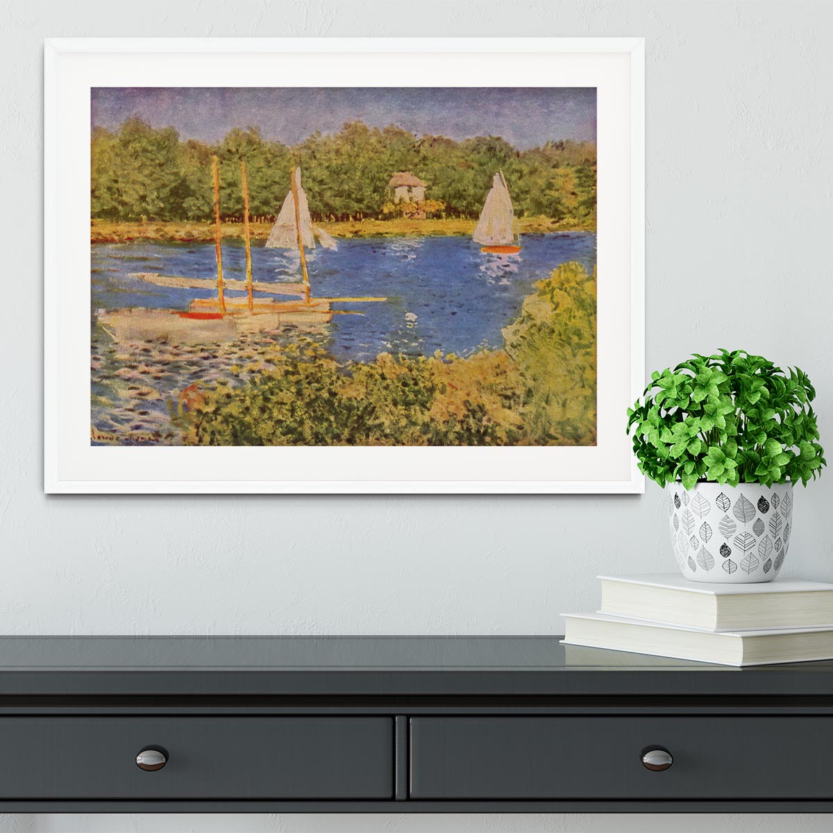 The Seine at Argenteuil Basin by Monet Framed Print - Canvas Art Rocks - 5
