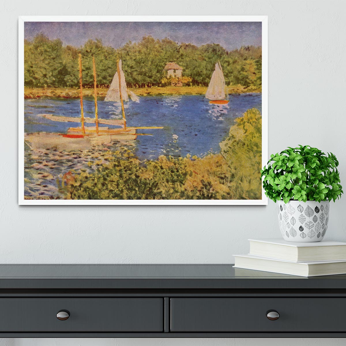 The Seine at Argenteuil Basin by Monet Framed Print - Canvas Art Rocks -6
