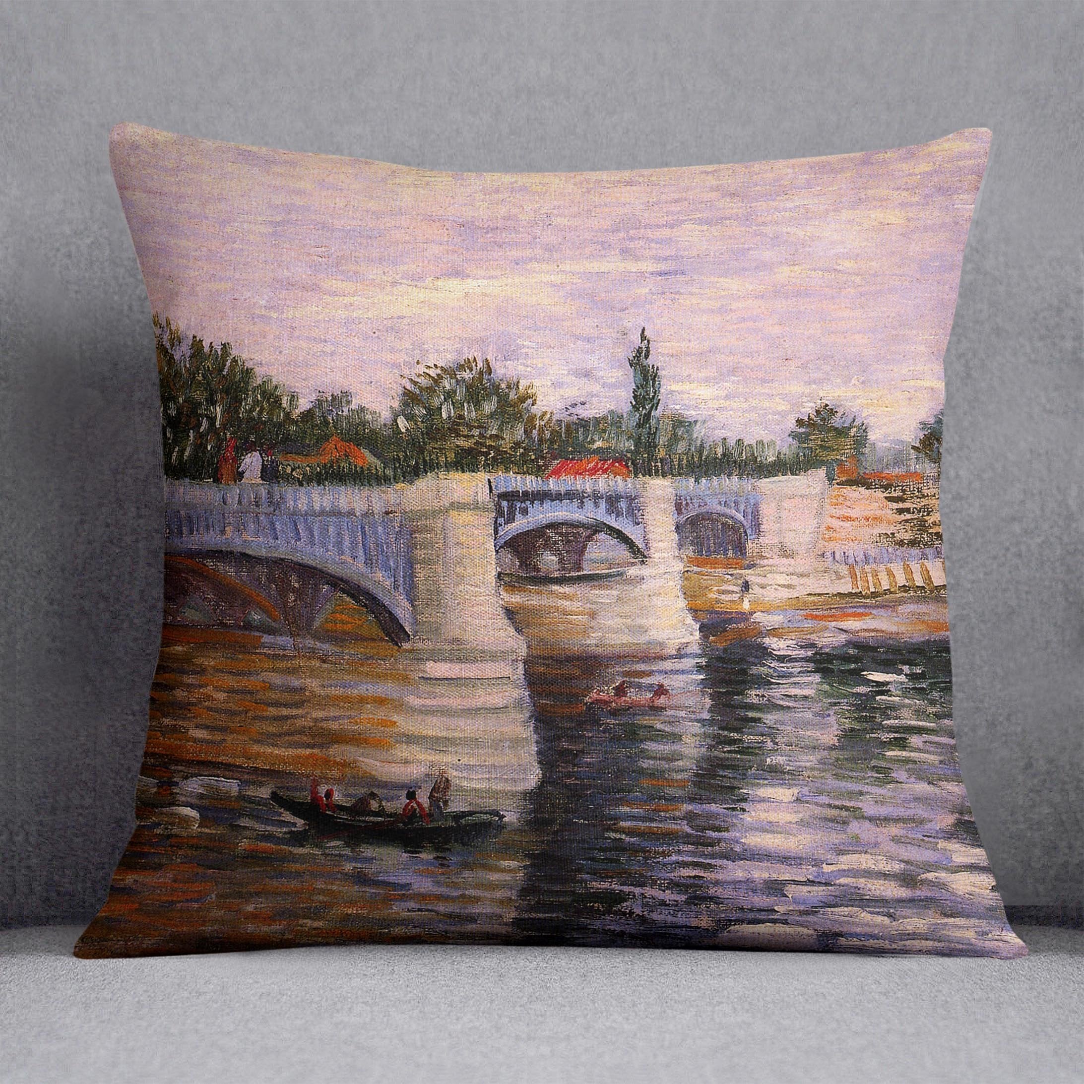 The Seine with the Pont del Grande Jette by Van Gogh Throw Pillow