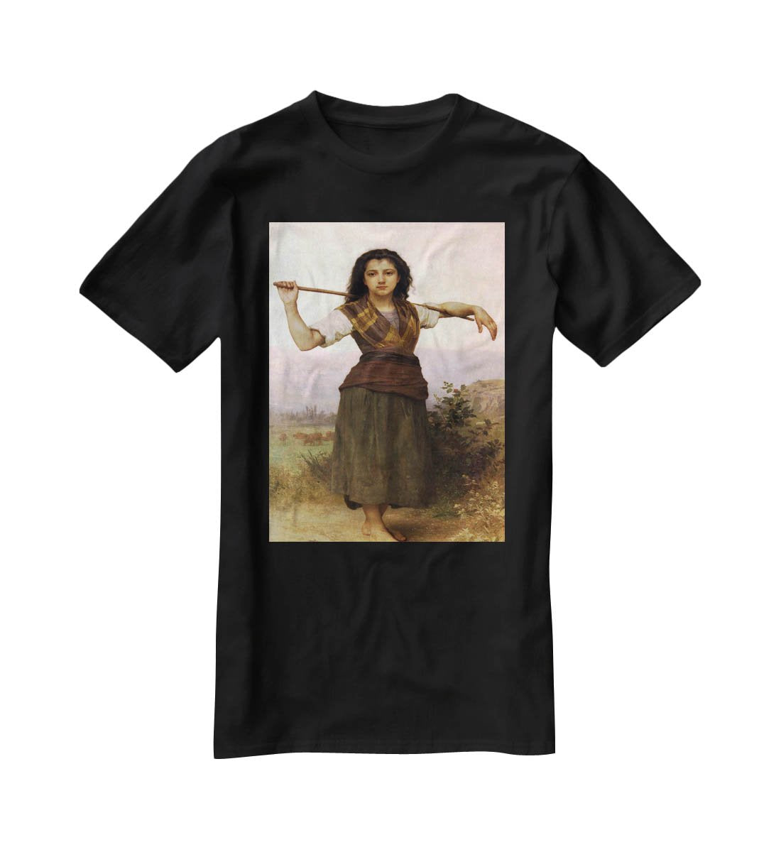 The Shepherdess By Bouguereau T-Shirt - Canvas Art Rocks - 1