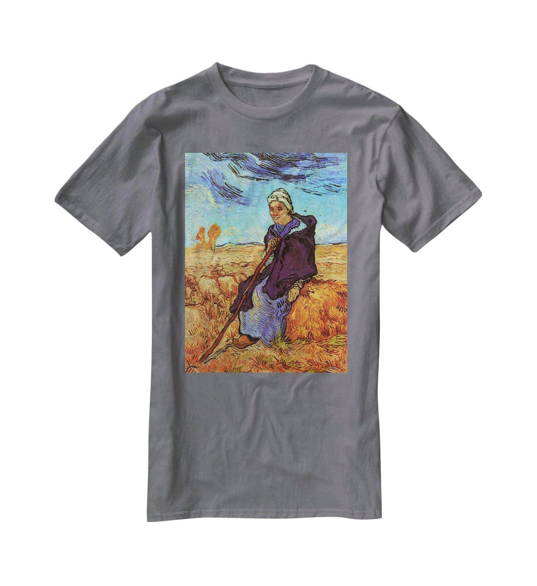 The Shepherdess after Millet by Van Gogh T-Shirt - Canvas Art Rocks - 3