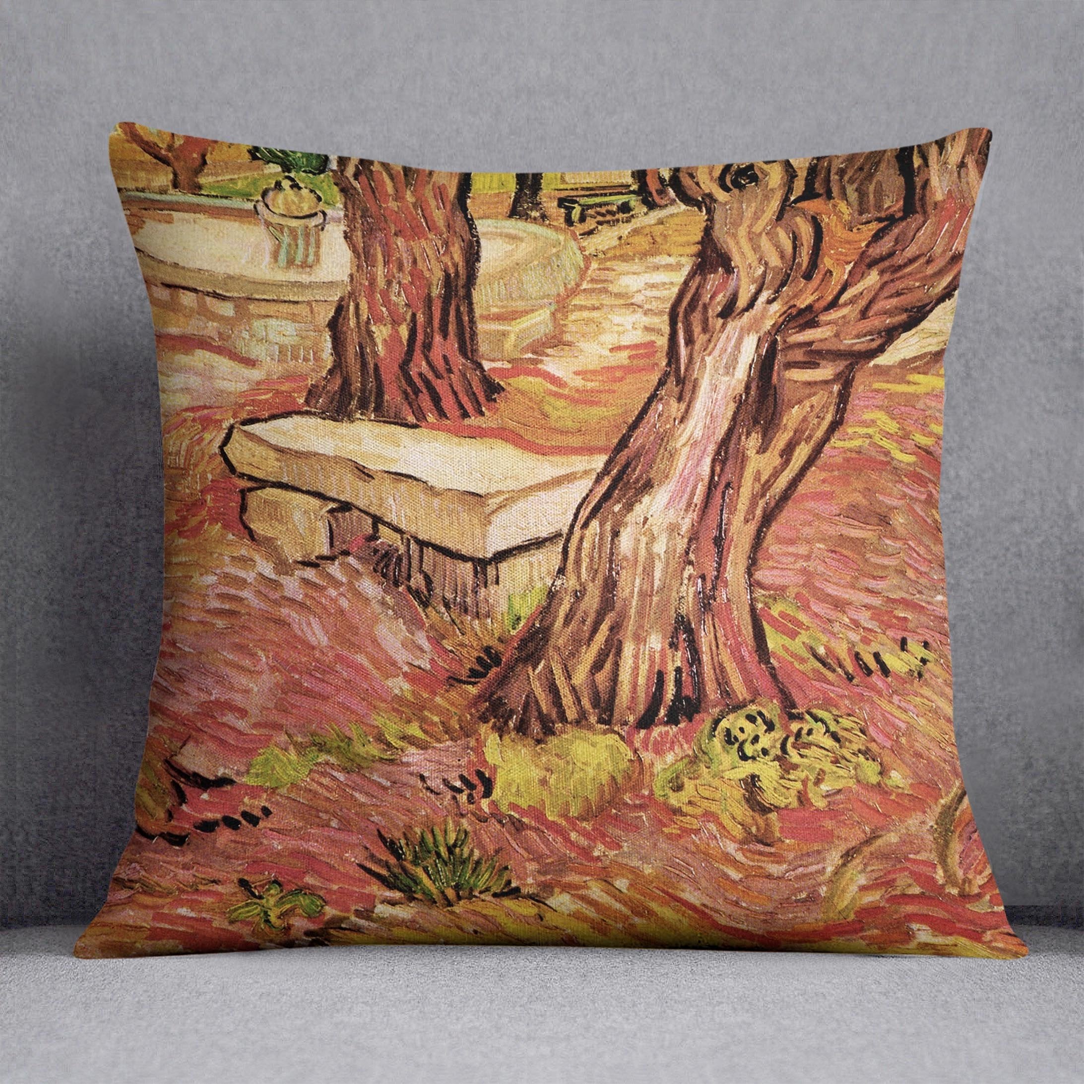 The Stone Bench in the Garden of Saint-Paul Hospital by Van Gogh Throw Pillow