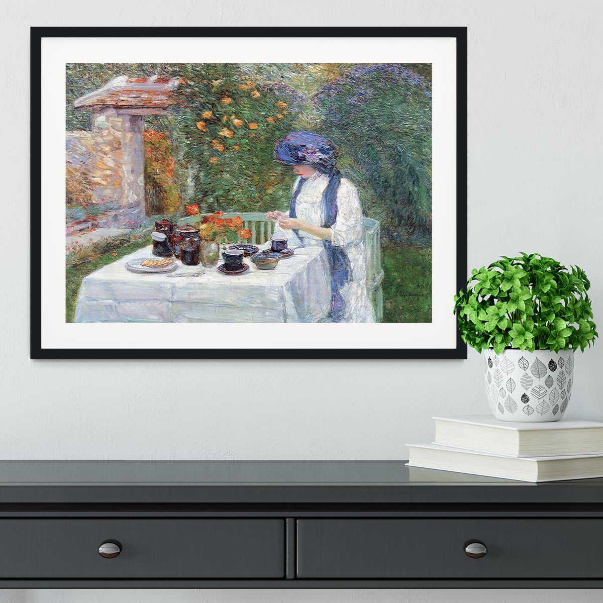 The Terre-Cuits Tea Set by Hassam Framed Print - Canvas Art Rocks - 1