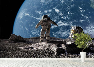 The astronaut on a background of a planet Wall Mural Wallpaper - Canvas Art Rocks - 4