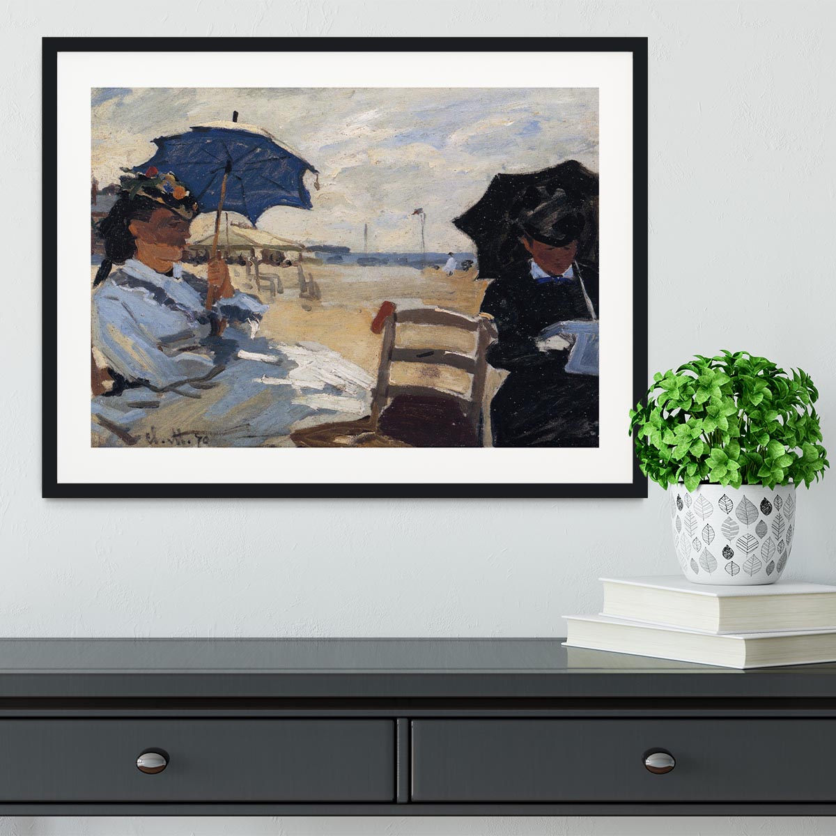 The beach a Trouville by Monet Framed Print - Canvas Art Rocks - 1