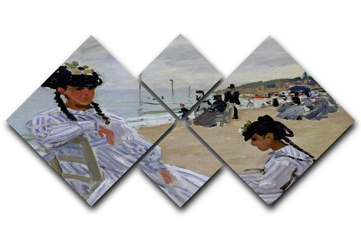 The beach at Trouville by Monet 4 Square Multi Panel Canvas  - Canvas Art Rocks - 1