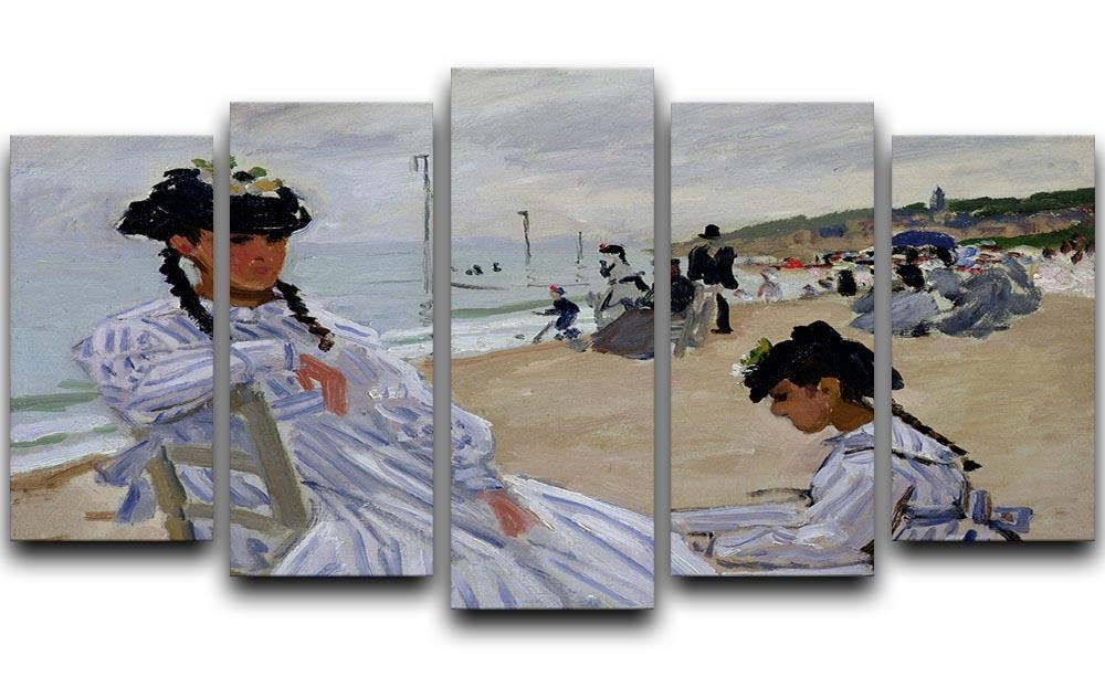 The beach at Trouville by Monet 5 Split Panel Canvas  - Canvas Art Rocks - 1
