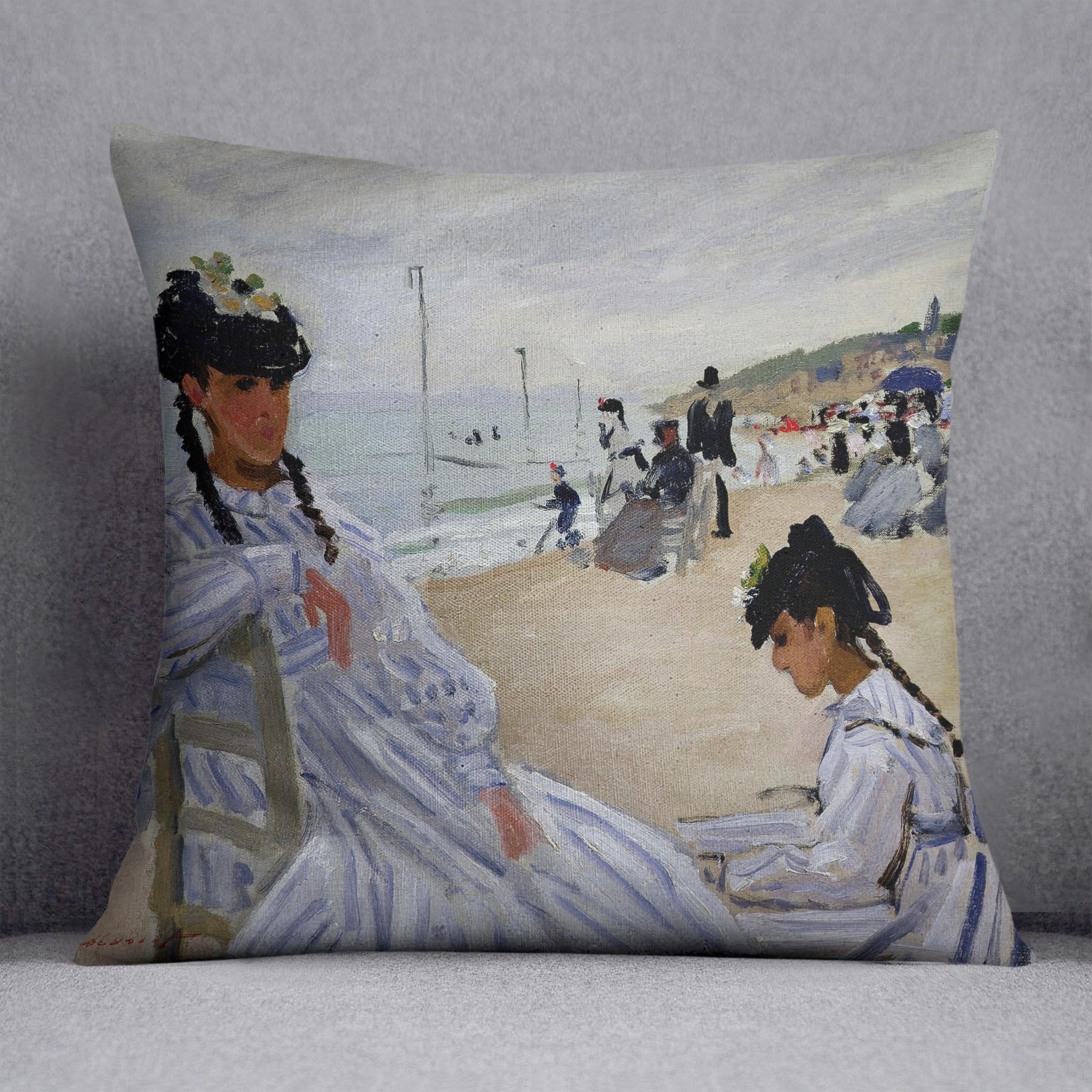 The beach at Trouville by Monet Throw Pillow