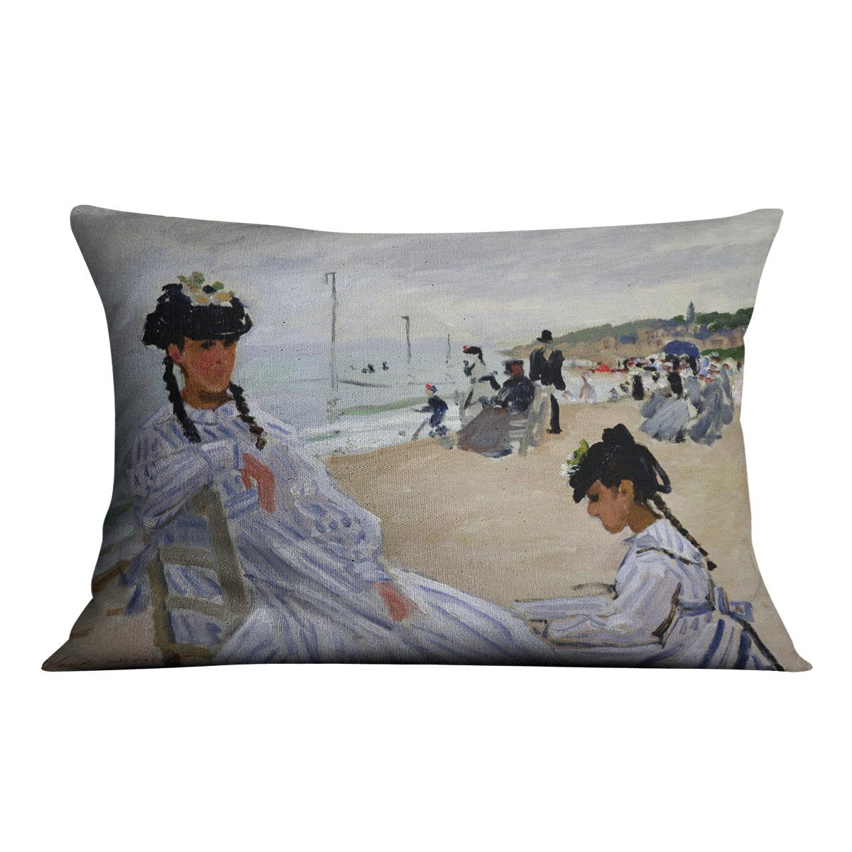 The beach at Trouville by Monet Throw Pillow