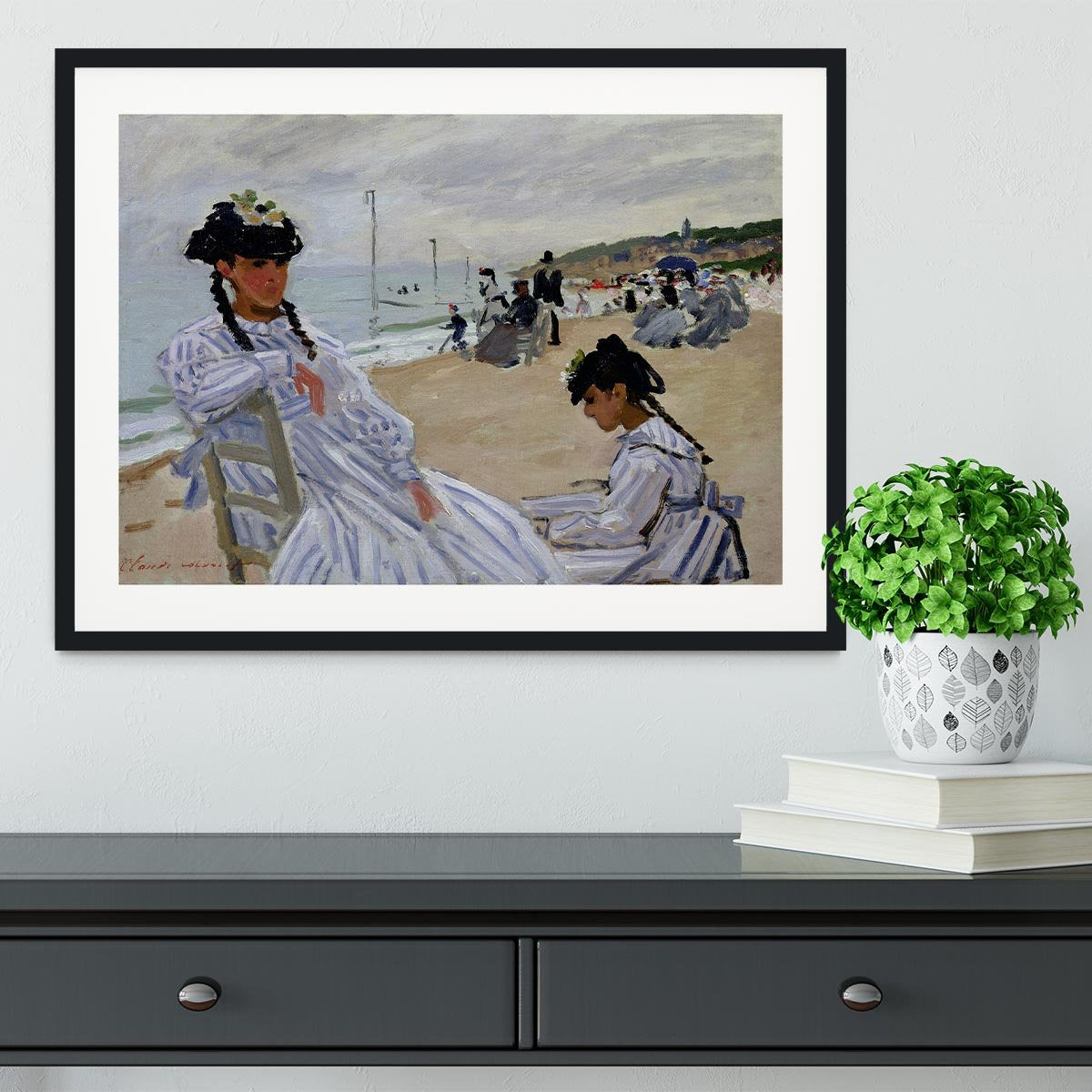 The beach at Trouville by Monet Framed Print - Canvas Art Rocks - 1
