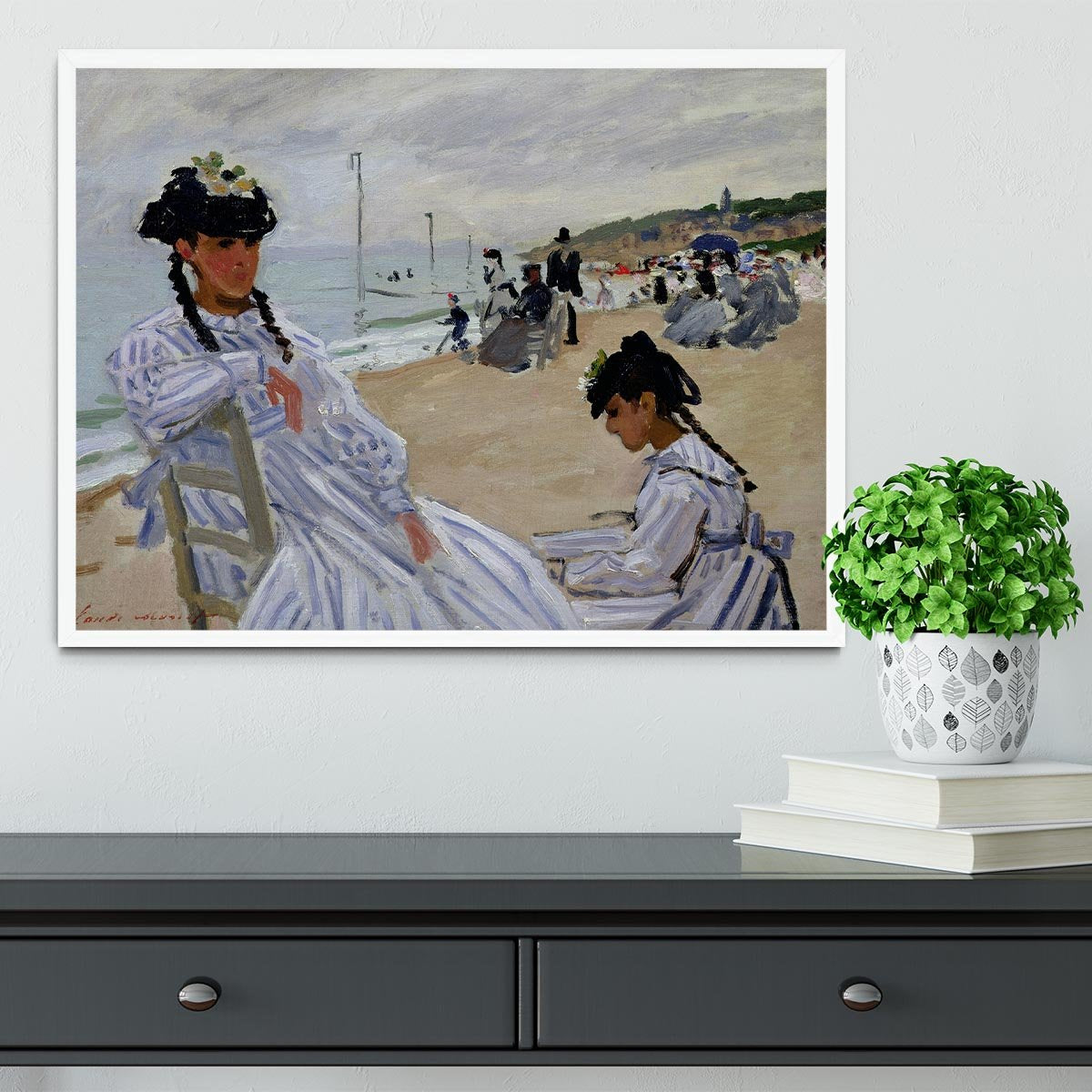 The beach at Trouville by Monet Framed Print - Canvas Art Rocks -6