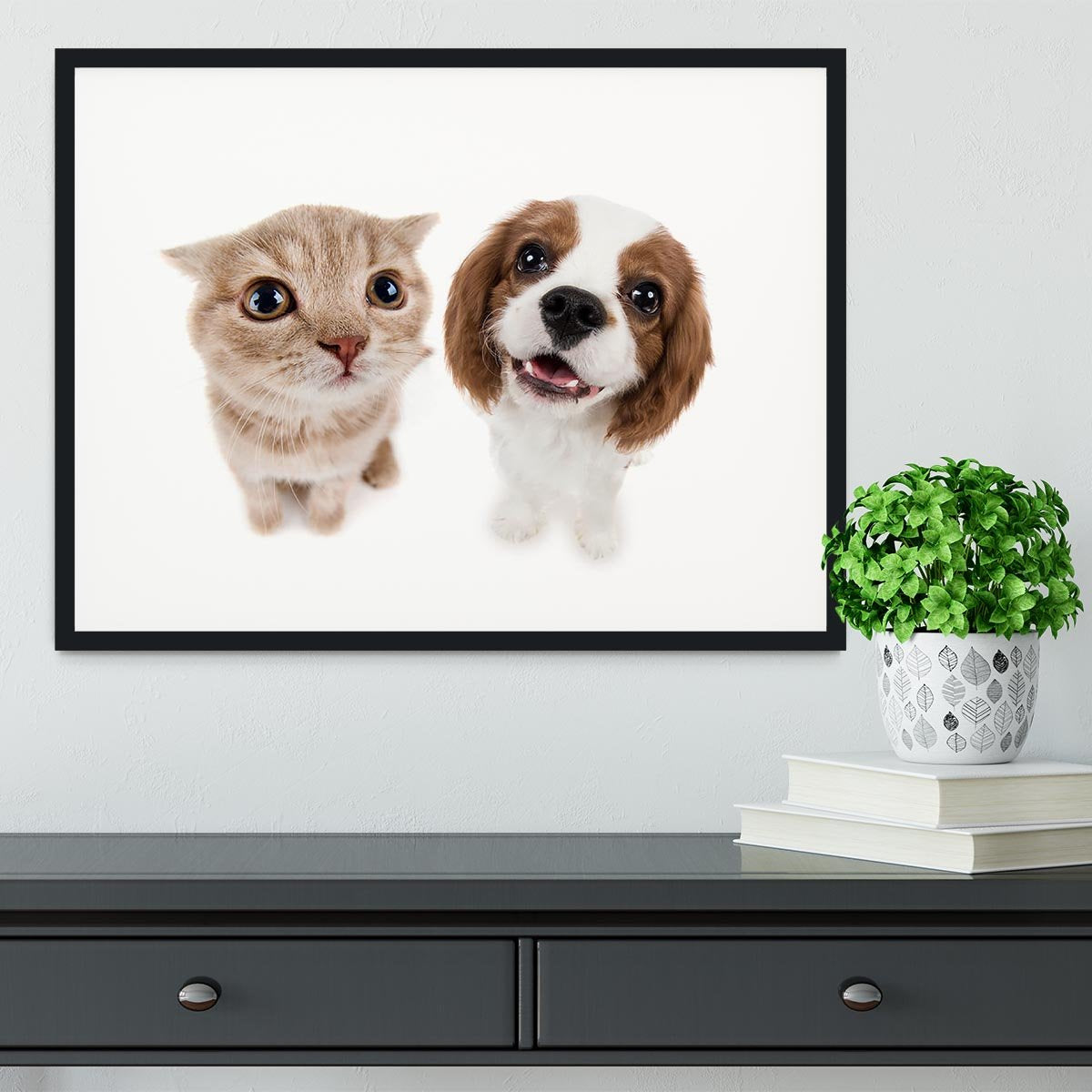 The beautiful brown little kitten with dog Framed Print - Canvas Art Rocks - 1