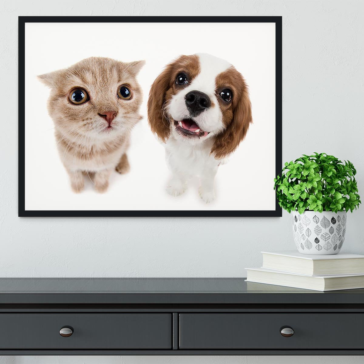 The beautiful brown little kitten with dog Framed Print - Canvas Art Rocks - 2