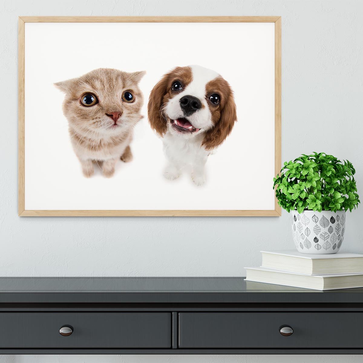 The beautiful brown little kitten with dog Framed Print - Canvas Art Rocks - 3