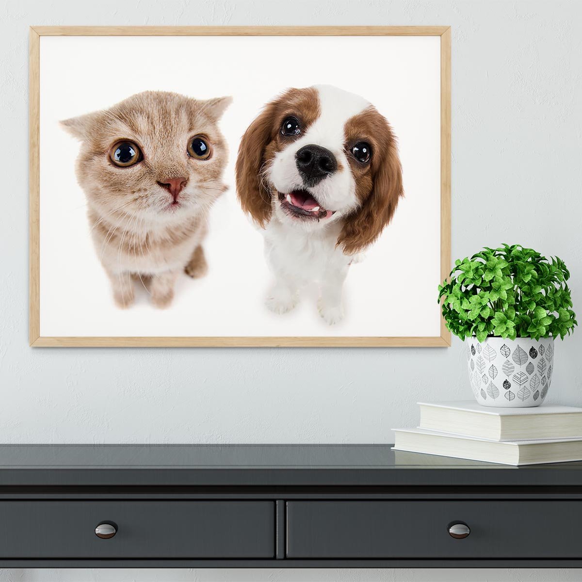 The beautiful brown little kitten with dog Framed Print - Canvas Art Rocks - 4