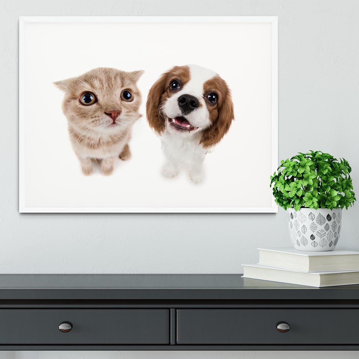 The beautiful brown little kitten with dog Framed Print - Canvas Art Rocks - 5
