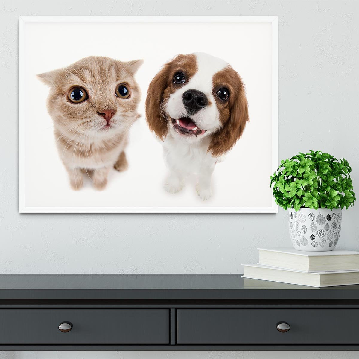 The beautiful brown little kitten with dog Framed Print - Canvas Art Rocks -6