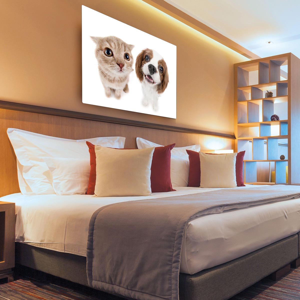 The beautiful brown little kitten with dog HD Metal Print - Canvas Art Rocks - 3