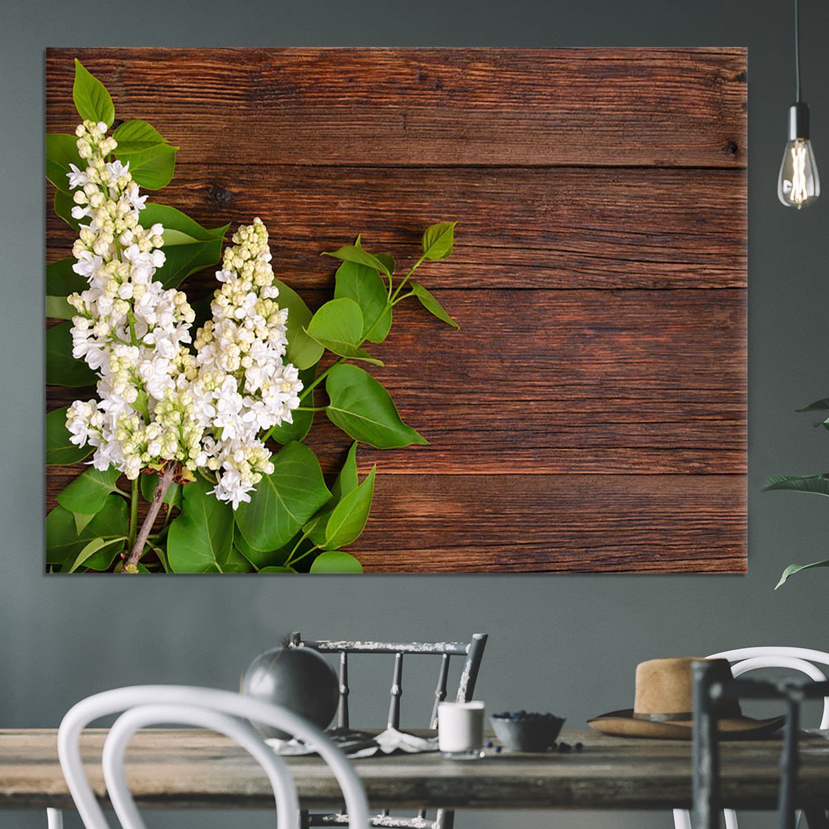 The beautiful lilac on a wooden background Canvas Print or Poster