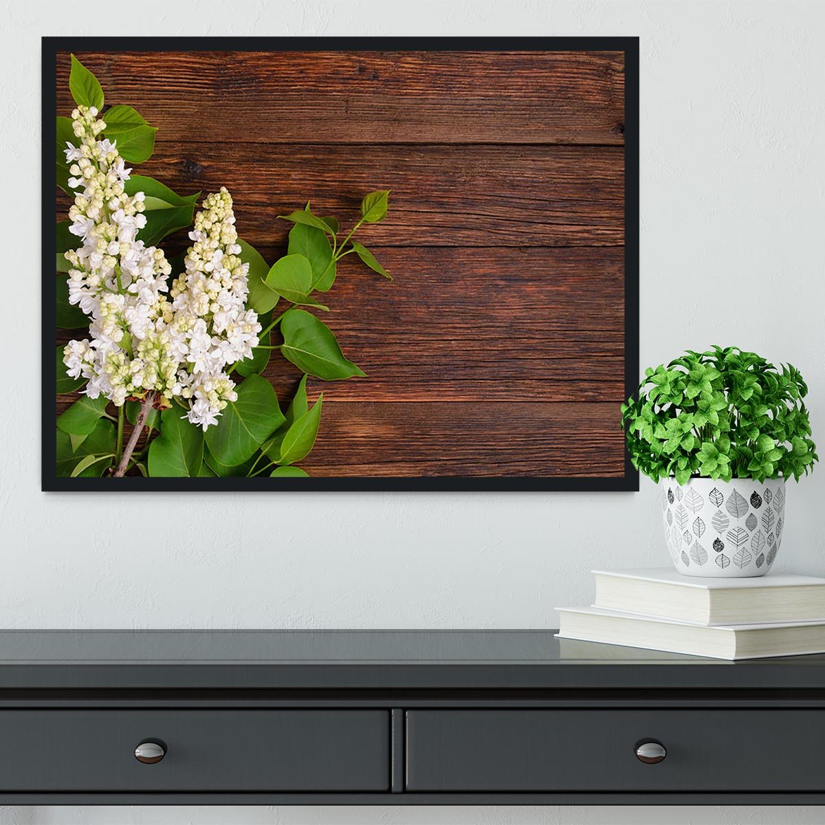 The beautiful lilac on a wooden background Framed Print - Canvas Art Rocks - 2