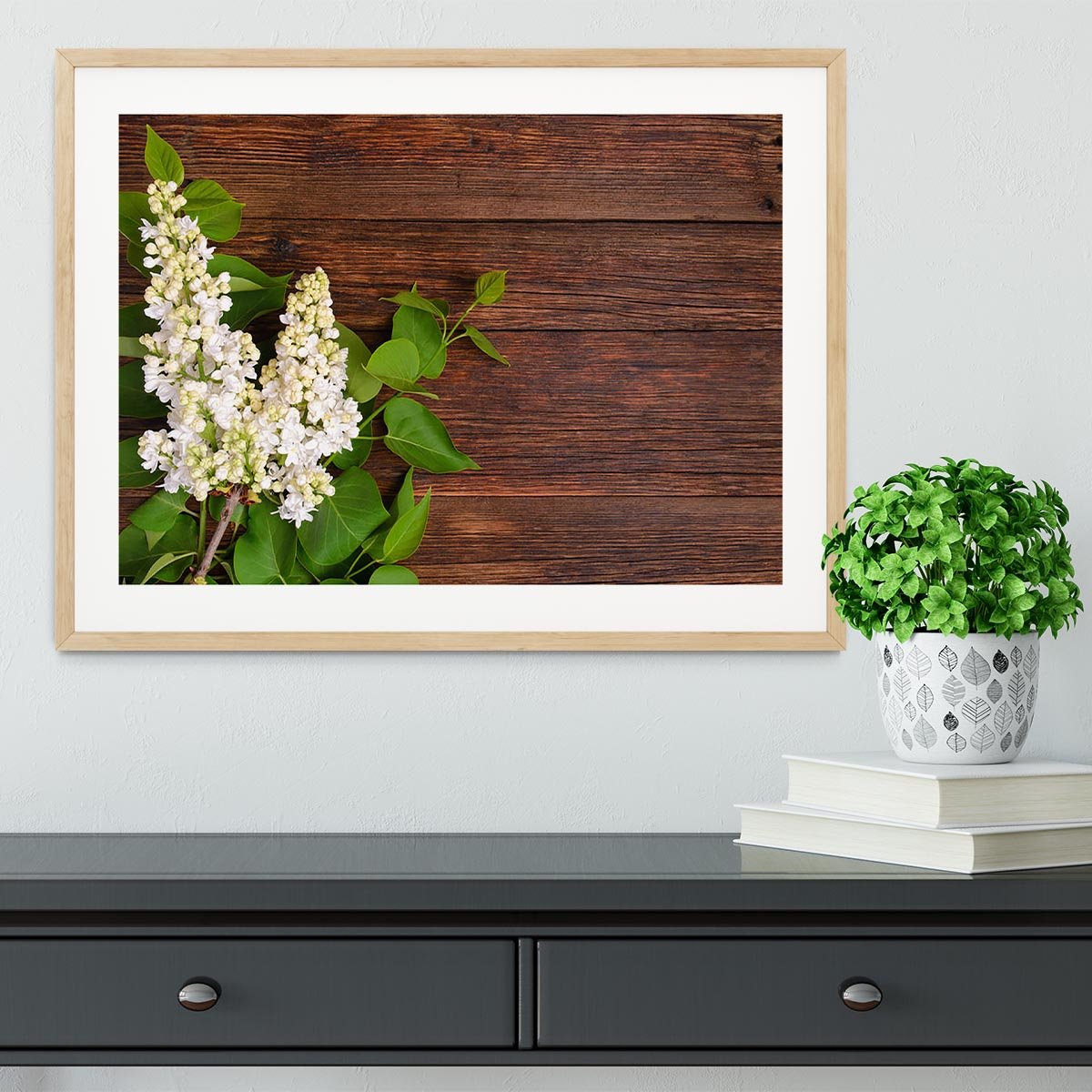 The beautiful lilac on a wooden background Framed Print - Canvas Art Rocks - 3