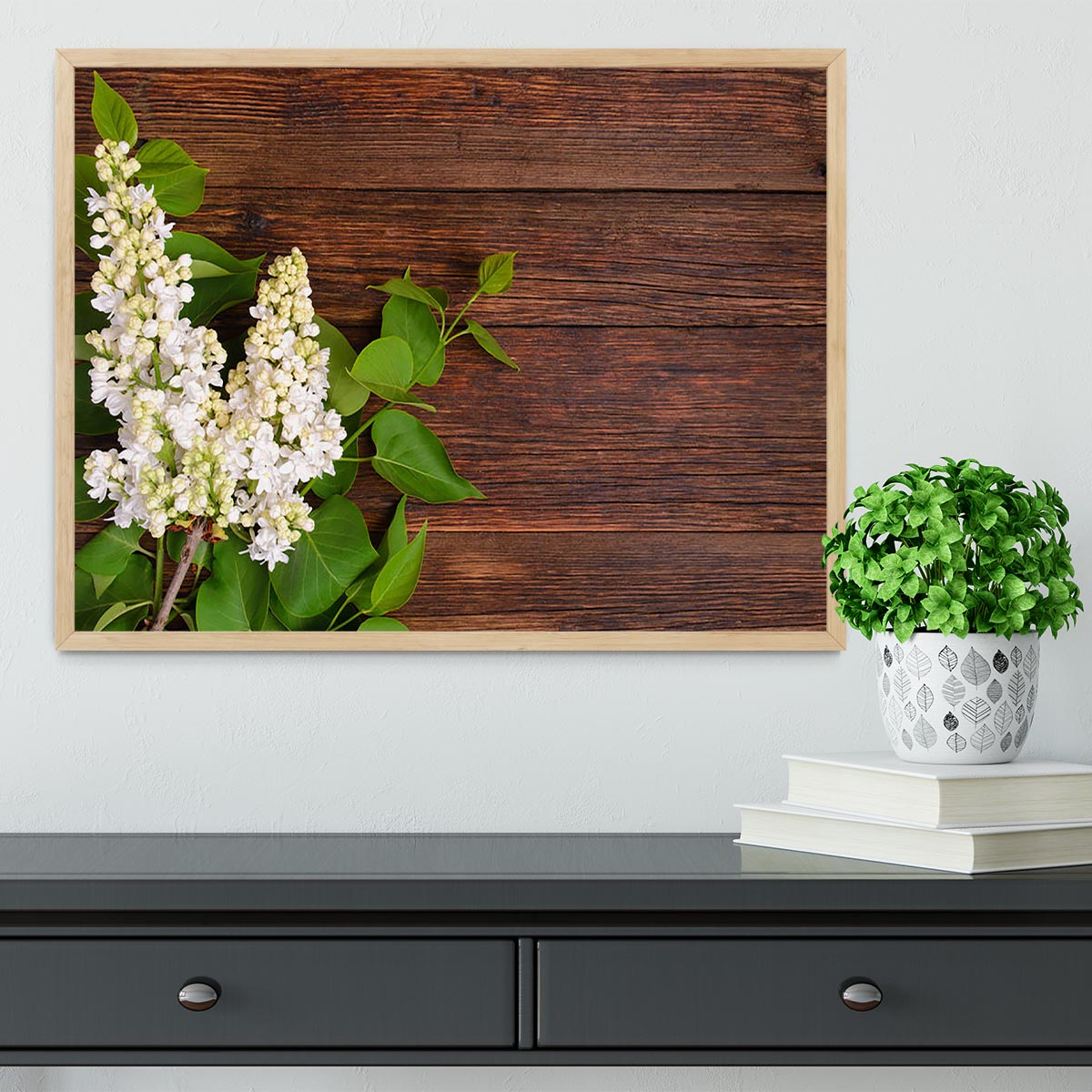 The beautiful lilac on a wooden background Framed Print - Canvas Art Rocks - 4