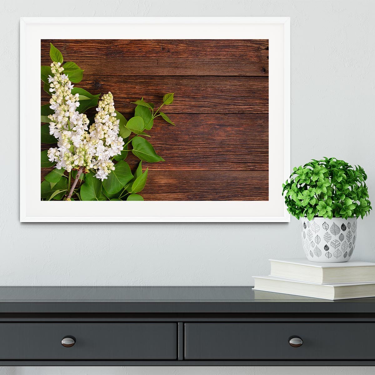 The beautiful lilac on a wooden background Framed Print - Canvas Art Rocks - 5