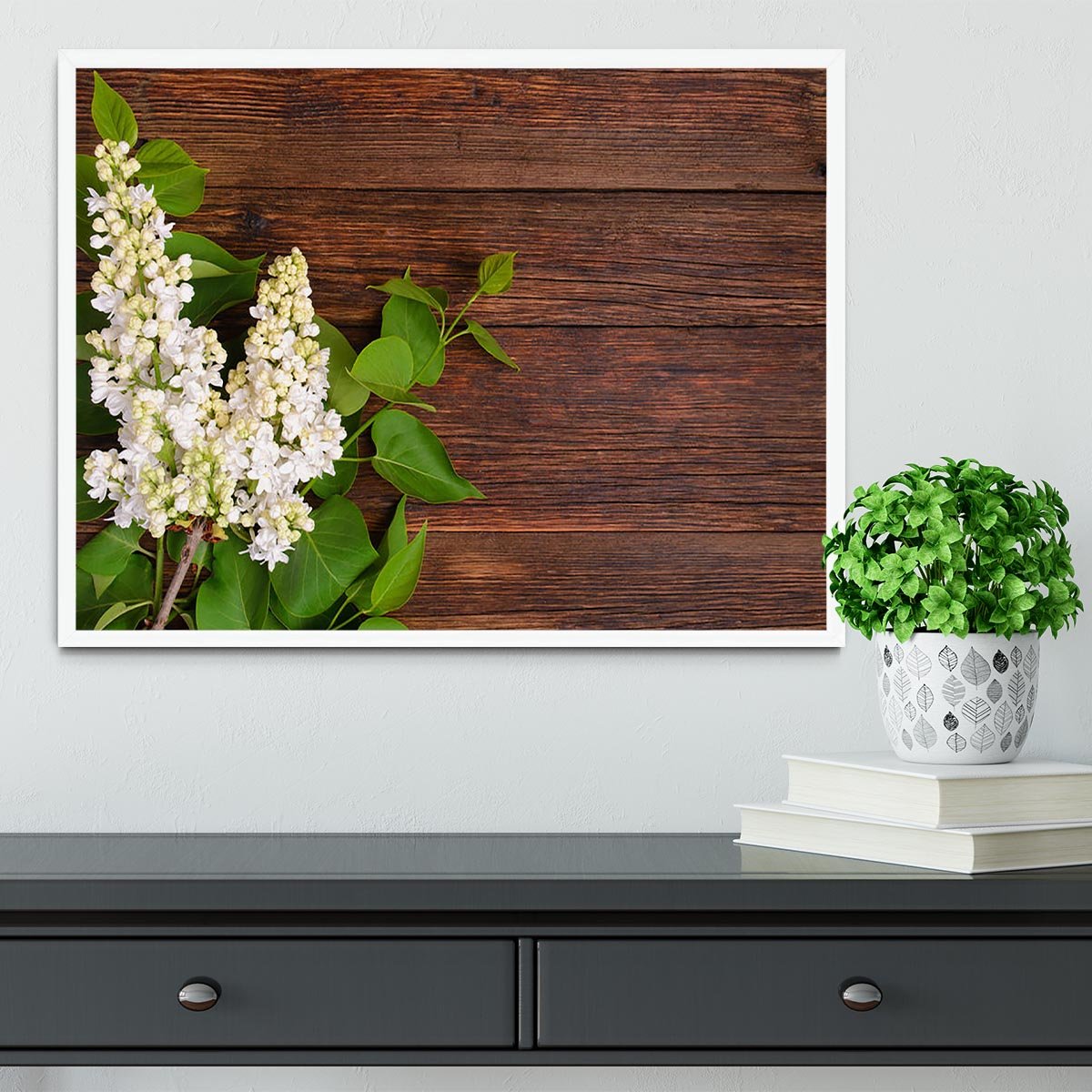 The beautiful lilac on a wooden background Framed Print - Canvas Art Rocks -6