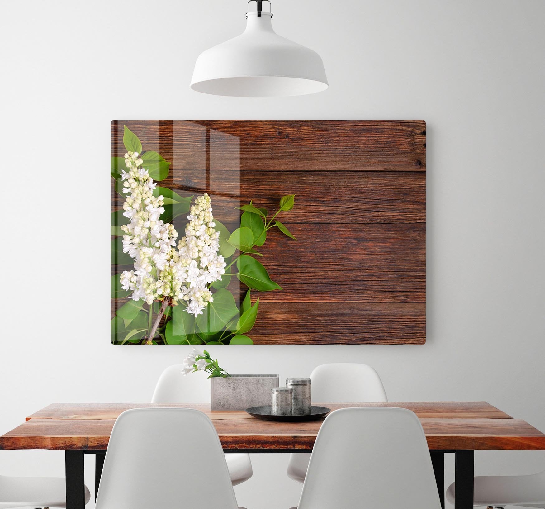 The beautiful lilac on a wooden background HD Metal Print