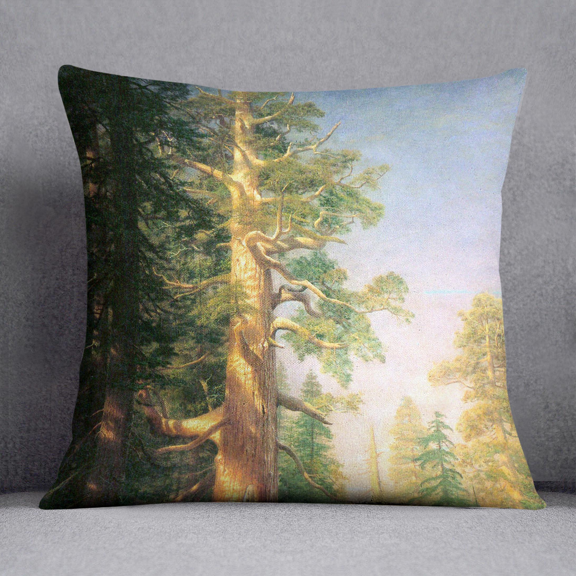 The big trees Mariposa Grove California by Bierstadt Cushion - Canvas Art Rocks - 1