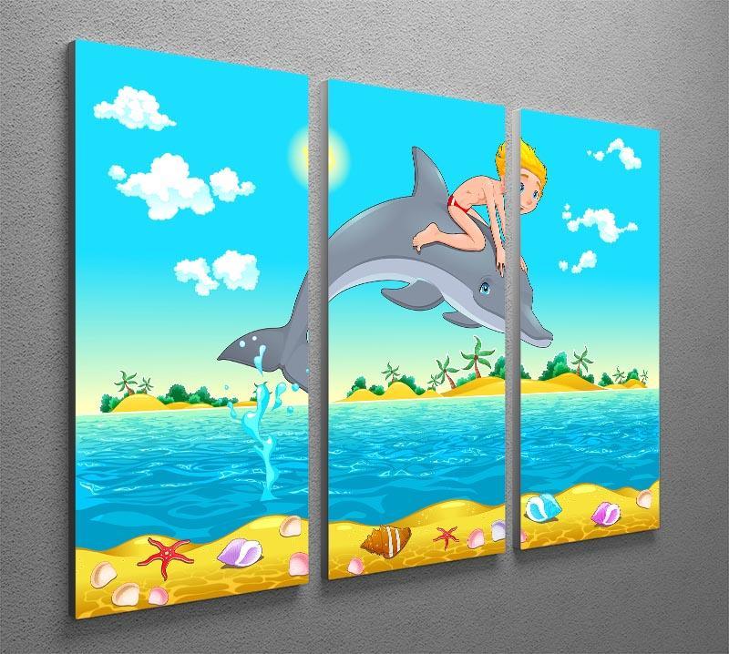 The boy and the dolphin 3 Split Panel Canvas Print - Canvas Art Rocks - 2