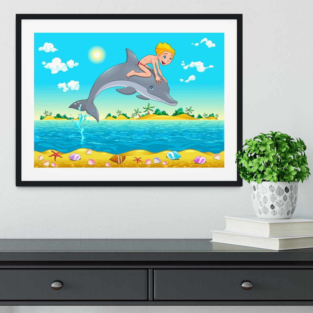 The boy and the dolphin Framed Print - Canvas Art Rocks - 1