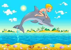The boy and the dolphin Wall Mural Wallpaper - Canvas Art Rocks - 1