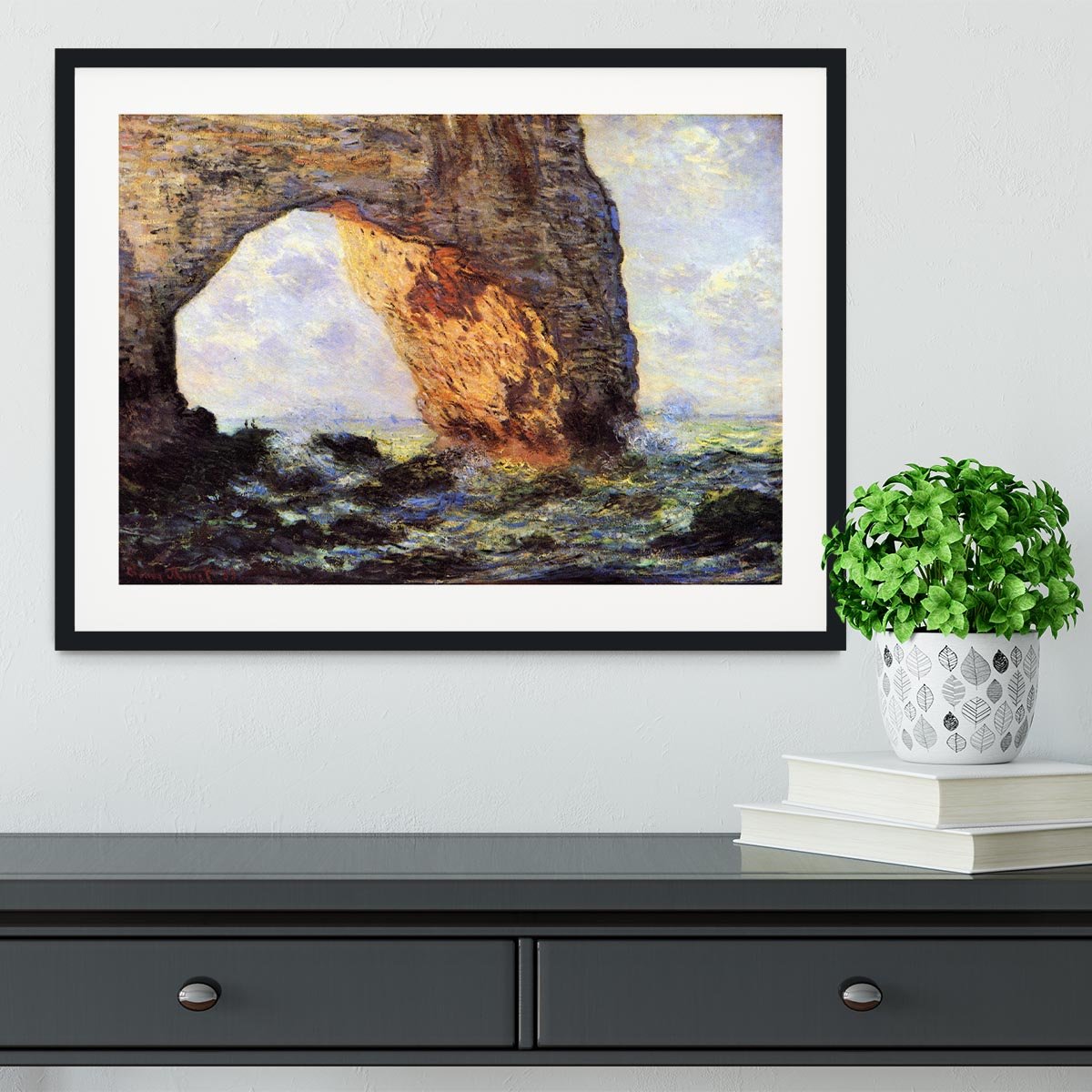 The cliff at Etretat by Monet Framed Print - Canvas Art Rocks - 1