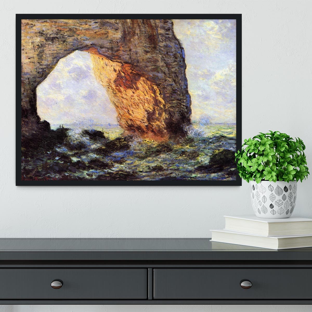 The cliff at Etretat by Monet Framed Print - Canvas Art Rocks - 2