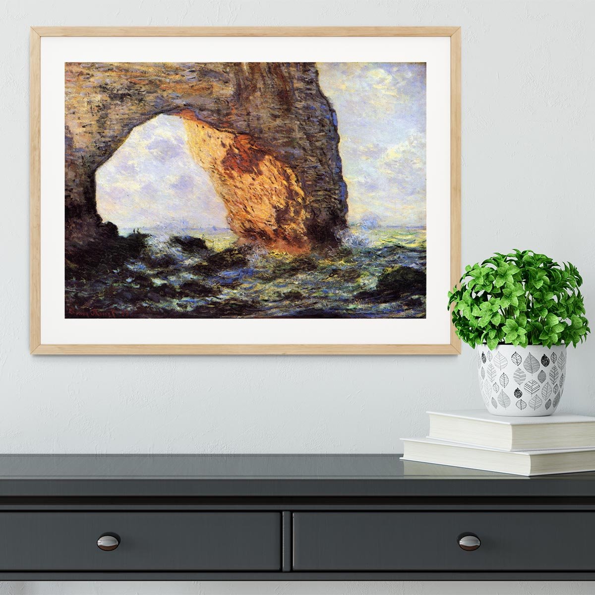 The cliff at Etretat by Monet Framed Print - Canvas Art Rocks - 3