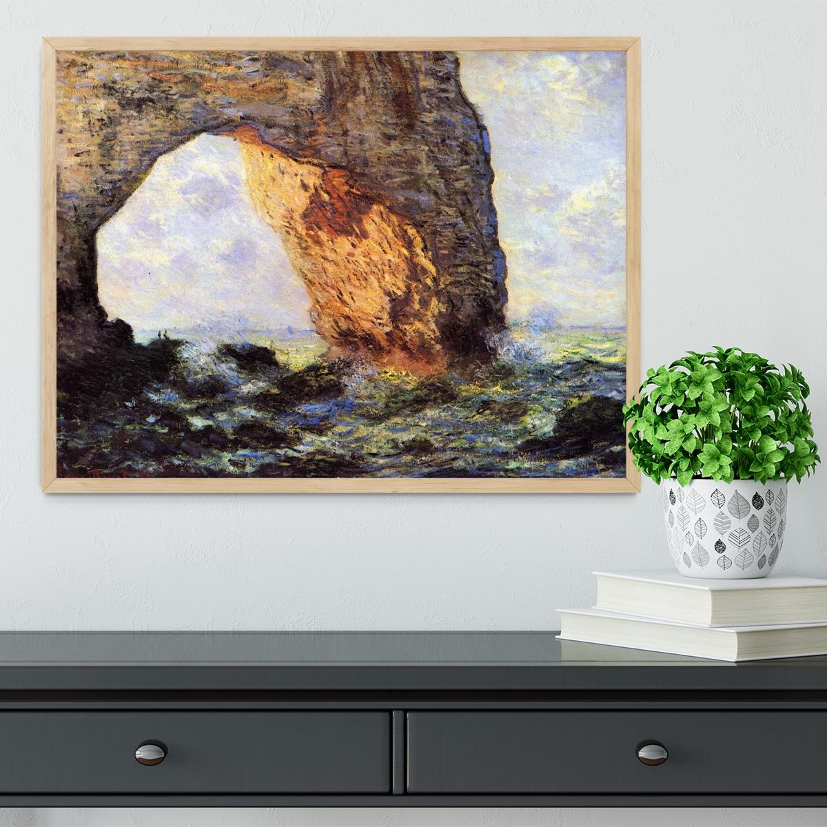 The cliff at Etretat by Monet Framed Print - Canvas Art Rocks - 4