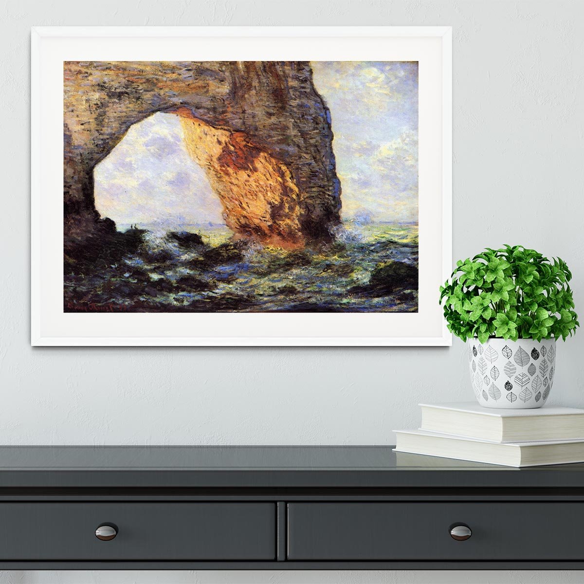 The cliff at Etretat by Monet Framed Print - Canvas Art Rocks - 5
