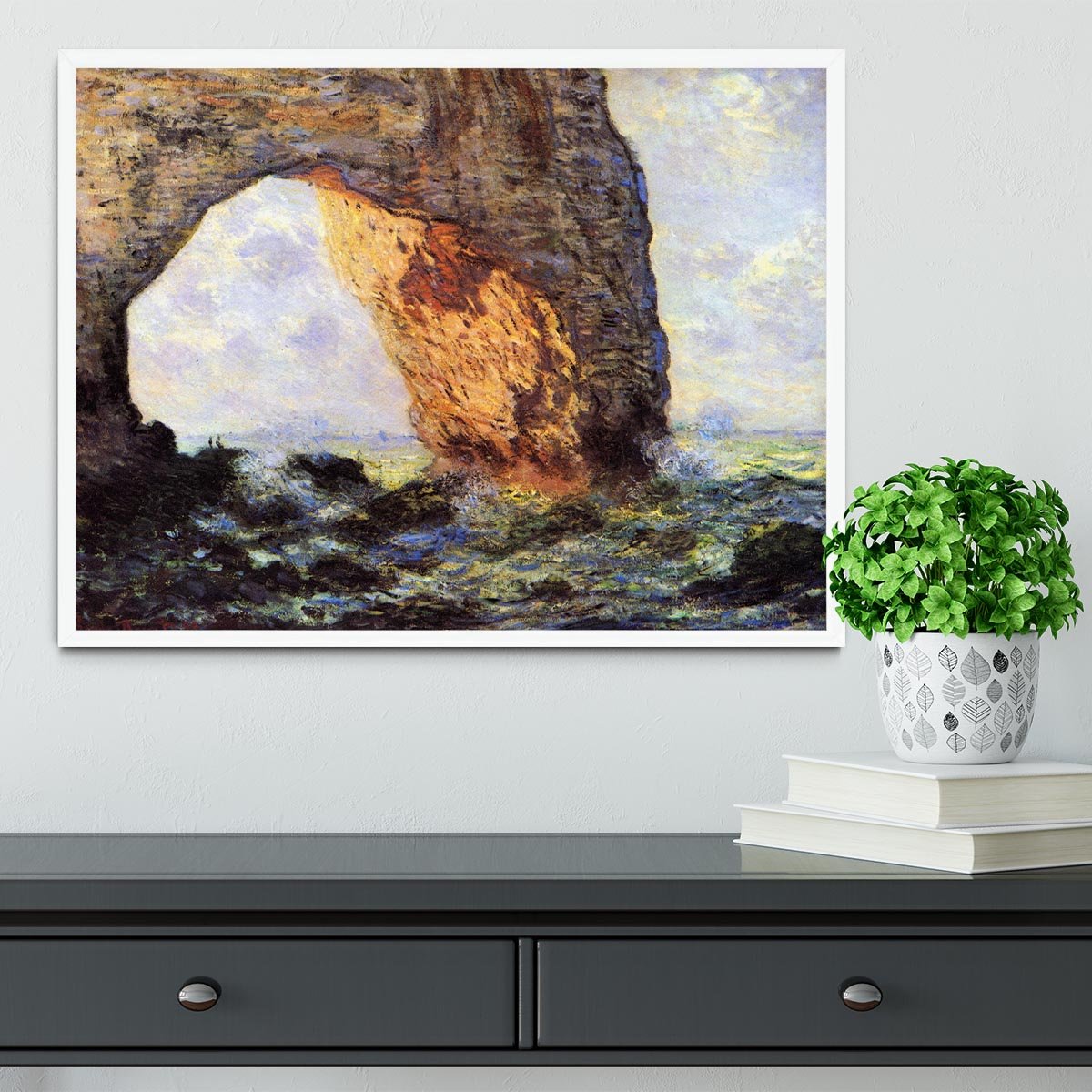 The cliff at Etretat by Monet Framed Print - Canvas Art Rocks -6